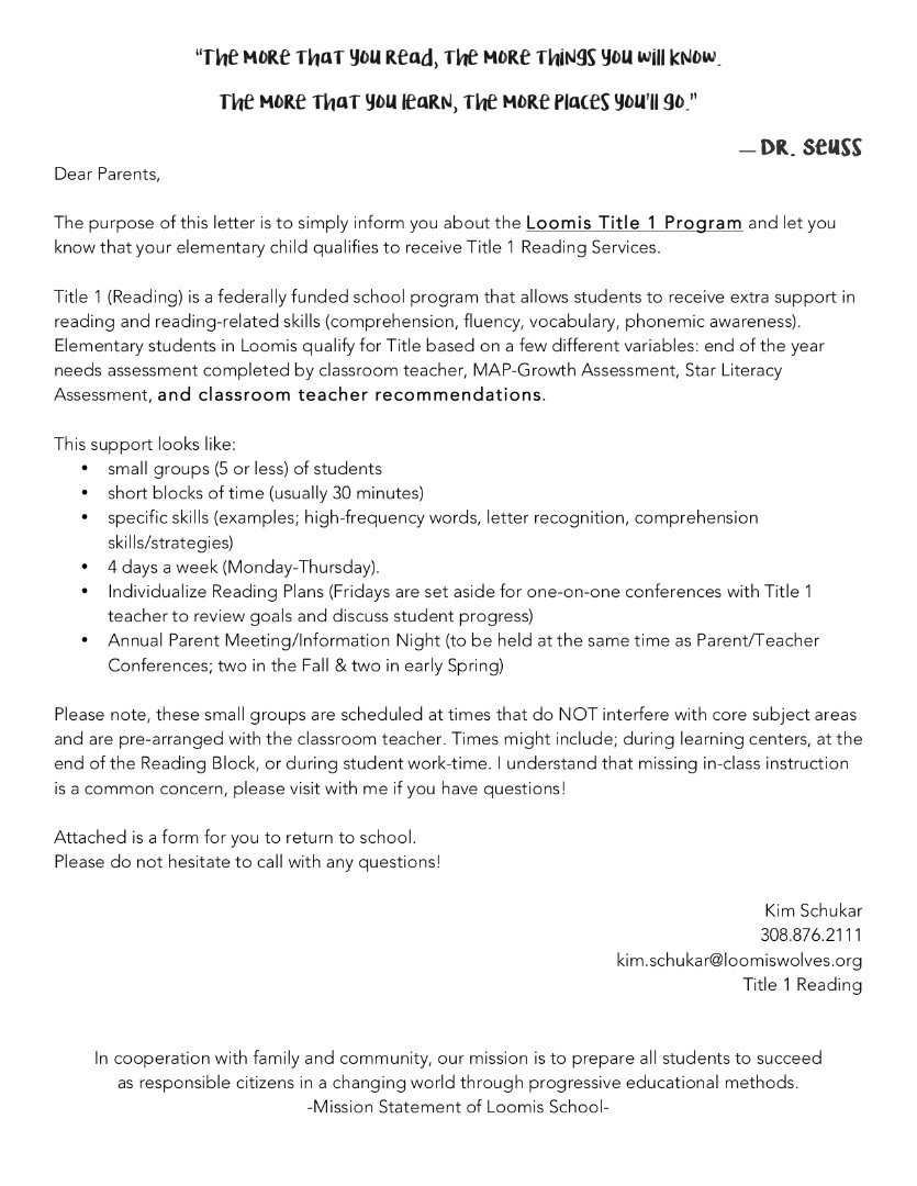 Loomis Public School - Title Program Outline